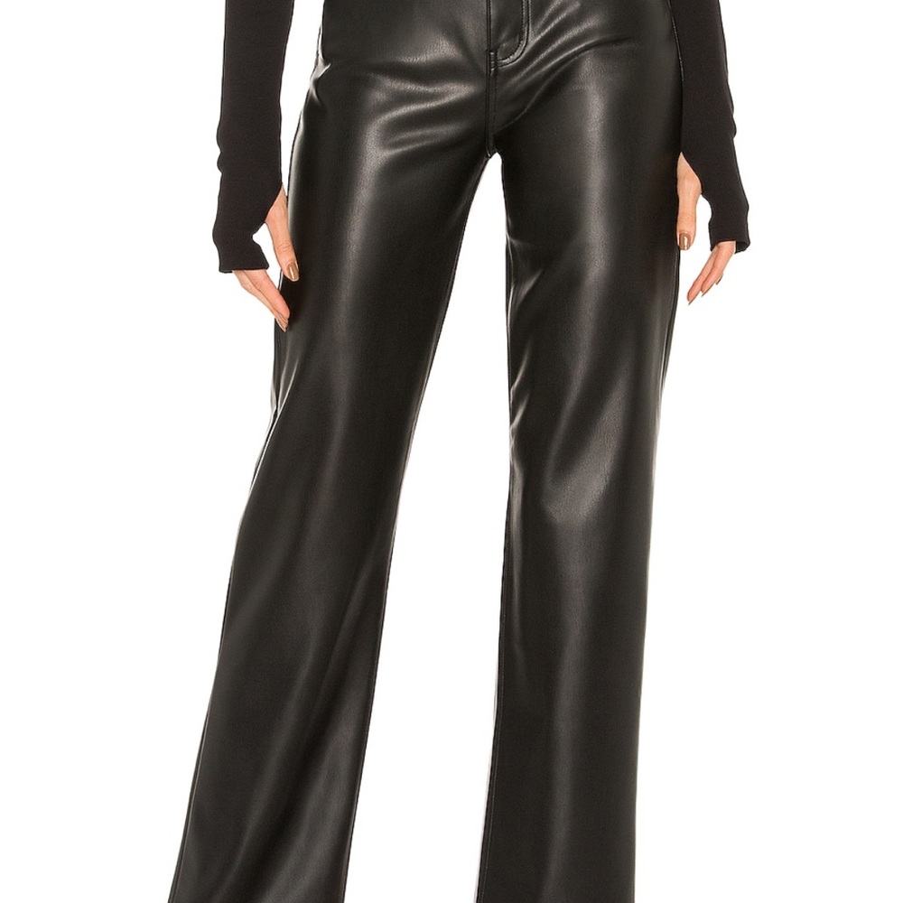 REVOLVE Black Leather Wide-Leg Pants